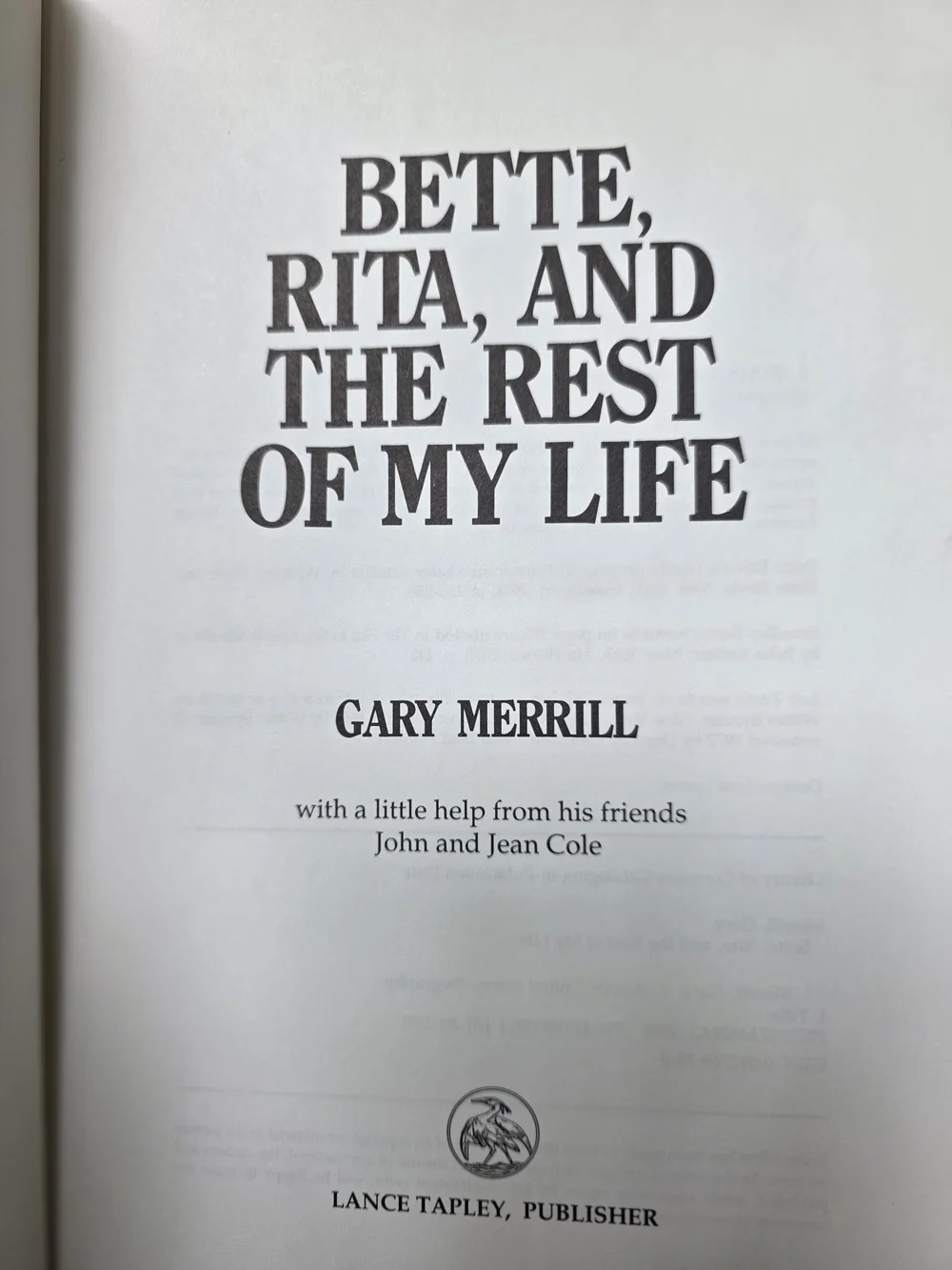 Bette, Rita, and the Rest of My Life by Gary Merrill - Black & Red Cover